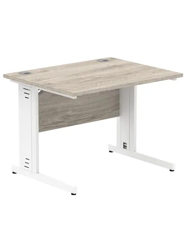 Dynamic Impulse 1000 x 800mm Straight Office Desk Grey Oak Top White Cable Managed Leg I003097