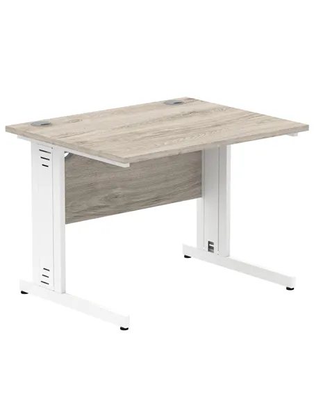 Dynamic Impulse 1000 x 800mm Straight Office Desk Grey Oak Top White Cable Managed Leg I003097