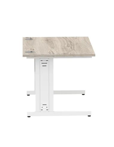 Dynamic Impulse 1000 x 800mm Straight Office Desk Grey Oak Top White Cable Managed Leg I003097