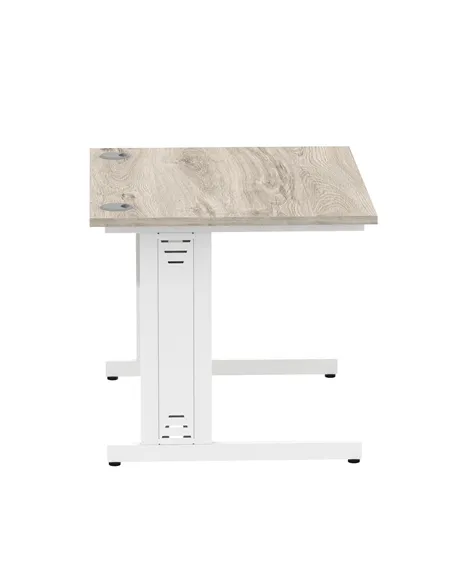 Dynamic Impulse 1000 x 800mm Straight Office Desk Grey Oak Top White Cable Managed Leg I003097
