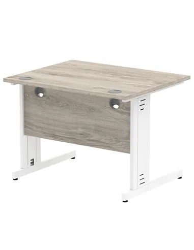 Dynamic Impulse 1000 x 800mm Straight Office Desk Grey Oak Top White Cable Managed Leg I003097
