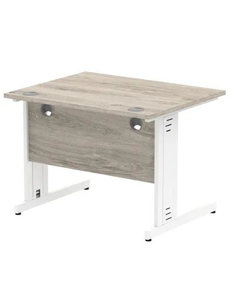 Dynamic Impulse 1000 x 800mm Straight Office Desk Grey Oak Top White Cable Managed Leg I003097