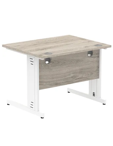 Dynamic Impulse 1000 x 800mm Straight Office Desk Grey Oak Top White Cable Managed Leg I003097