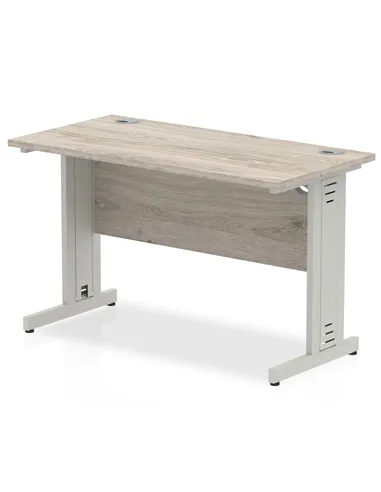 Dynamic Impulse 1200 x 600mm Straight Office Desk Grey Oak Top Silver Cable Managed Leg I003099