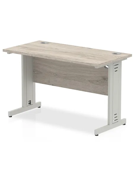 Dynamic Impulse 1200 x 600mm Straight Office Desk Grey Oak Top Silver Cable Managed Leg I003099