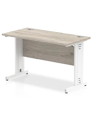 Dynamic Impulse 1200 x 600mm Straight Office Desk Grey Oak Top White Cable Managed Leg I003100