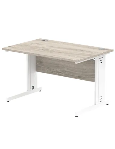 Dynamic Impulse 1200 x 800mm Straight Office Desk Grey Oak Top White Cable Managed Leg I003101