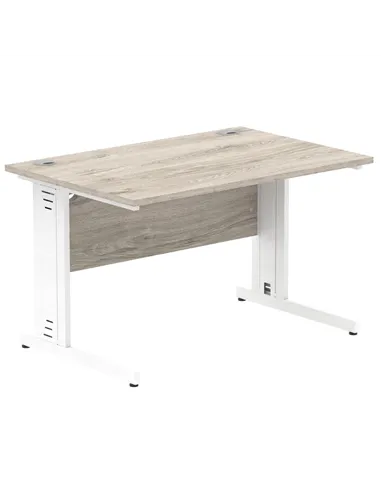 Dynamic Impulse 1200 x 800mm Straight Office Desk Grey Oak Top White Cable Managed Leg I003101