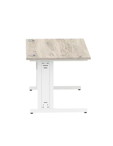Dynamic Impulse 1200 x 800mm Straight Office Desk Grey Oak Top White Cable Managed Leg I003101