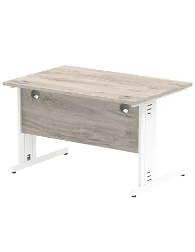 Dynamic Impulse 1200 x 800mm Straight Office Desk Grey Oak Top White Cable Managed Leg I003101