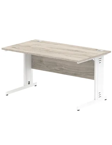 Dynamic Impulse 1400 x 800mm Straight Office Desk Grey Oak Top White Cable Managed Leg I003105
