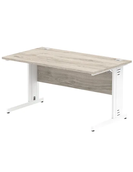 Dynamic Impulse 1400 x 800mm Straight Office Desk Grey Oak Top White Cable Managed Leg I003105