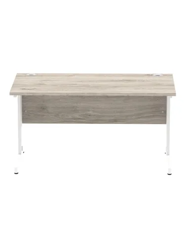 Dynamic Impulse 1400 x 800mm Straight Office Desk Grey Oak Top White Cable Managed Leg I003105