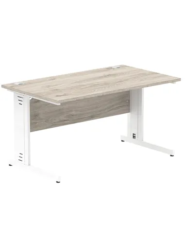 Dynamic Impulse 1400 x 800mm Straight Office Desk Grey Oak Top White Cable Managed Leg I003105
