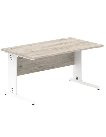 Dynamic Impulse 1400 x 800mm Straight Office Desk Grey Oak Top White Cable Managed Leg I003105