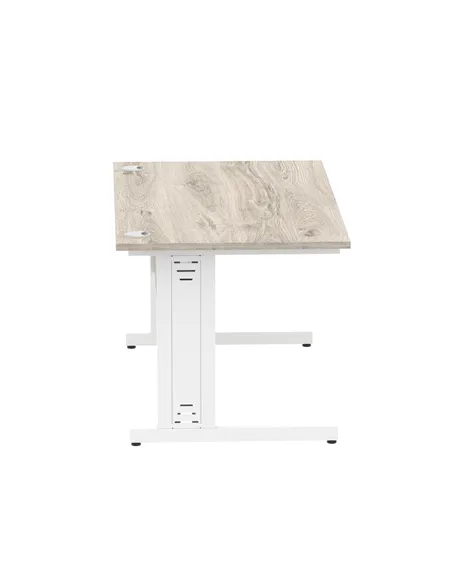 Dynamic Impulse 1400 x 800mm Straight Office Desk Grey Oak Top White Cable Managed Leg I003105