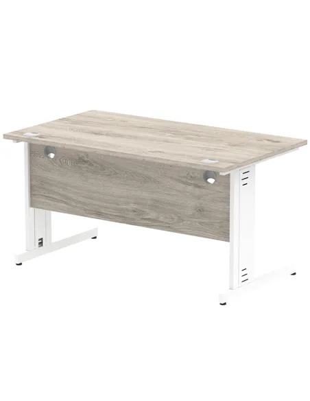 Dynamic Impulse 1400 x 800mm Straight Office Desk Grey Oak Top White Cable Managed Leg I003105