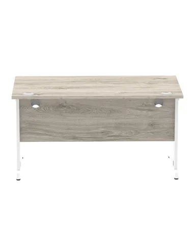 Dynamic Impulse 1400 x 800mm Straight Office Desk Grey Oak Top White Cable Managed Leg I003105