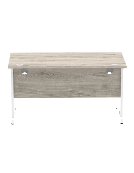 Dynamic Impulse 1400 x 800mm Straight Office Desk Grey Oak Top White Cable Managed Leg I003105
