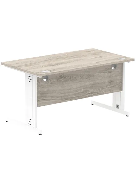 Dynamic Impulse 1400 x 800mm Straight Office Desk Grey Oak Top White Cable Managed Leg I003105