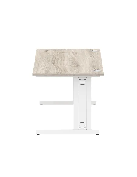 Dynamic Impulse 1400 x 800mm Straight Office Desk Grey Oak Top White Cable Managed Leg I003105