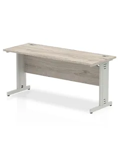 Dynamic Impulse 1600 x 600mm Straight Office Desk Grey Oak Top Silver Cable Managed Leg I003107