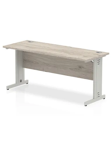 Dynamic Impulse 1600 x 600mm Straight Office Desk Grey Oak Top Silver Cable Managed Leg I003107