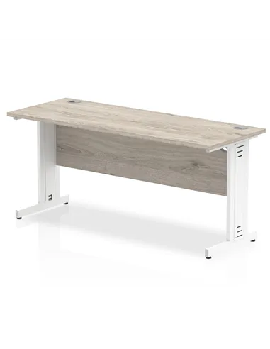 Dynamic Impulse 1600 x 600mm Straight Office Desk Grey Oak Top White Cable Managed Leg I003108