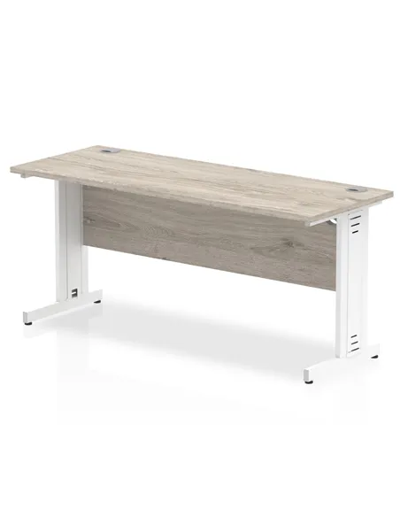 Dynamic Impulse 1600 x 600mm Straight Office Desk Grey Oak Top White Cable Managed Leg I003108