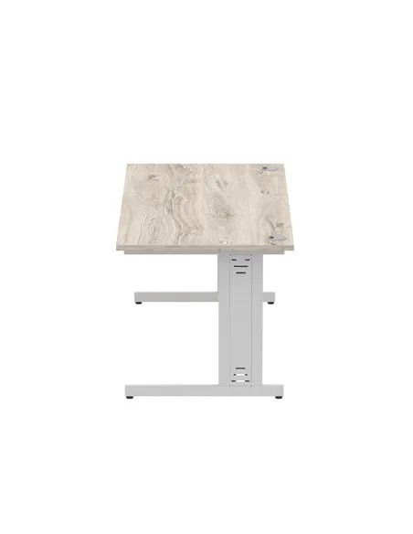 Dynamic Impulse 1800 x 800mm Straight Office Desk Grey Oak Top Silver Cable Managed Leg I003110