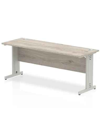 Dynamic Impulse 1800 x 600mm Straight Office Desk Grey Oak Top Silver Cable Managed Leg I003111