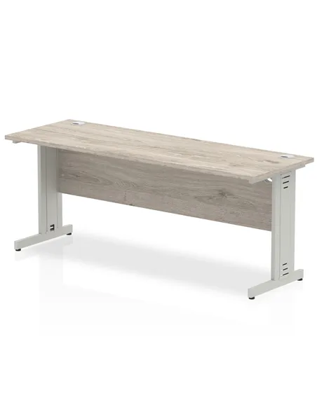 Dynamic Impulse 1800 x 600mm Straight Office Desk Grey Oak Top Silver Cable Managed Leg I003111