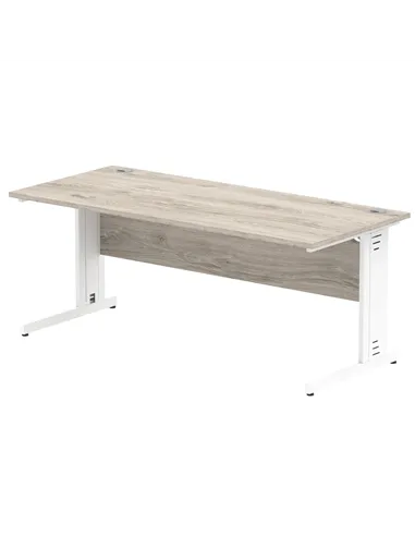 Dynamic Impulse 1800 x 800mm Straight Office Desk Grey Oak Top White Cable Managed Leg I003113