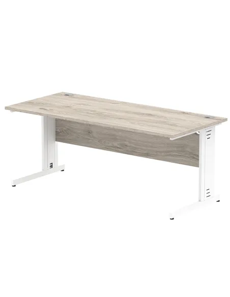 Dynamic Impulse 1800 x 800mm Straight Office Desk Grey Oak Top White Cable Managed Leg I003113