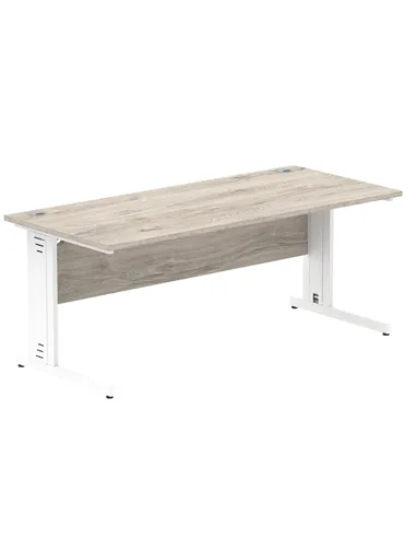 Dynamic Impulse 1800 x 800mm Straight Office Desk Grey Oak Top White Cable Managed Leg I003113