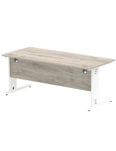 Dynamic Impulse 1800 x 800mm Straight Office Desk Grey Oak Top White Cable Managed Leg I003113