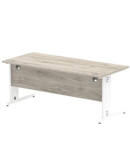 Dynamic Impulse 1800 x 800mm Straight Office Desk Grey Oak Top White Cable Managed Leg I003113