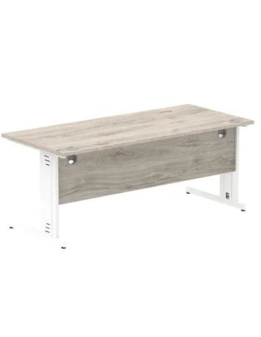 Dynamic Impulse 1800 x 800mm Straight Office Desk Grey Oak Top White Cable Managed Leg I003113