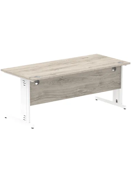 Dynamic Impulse 1800 x 800mm Straight Office Desk Grey Oak Top White Cable Managed Leg I003113