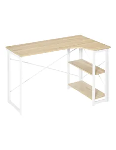 HOMCOM Folding Desk, L Shaped Desk, Corner Computer Desk with 2-Tier Storage Shelf for Home Office, Study Room, Workstation, Eas