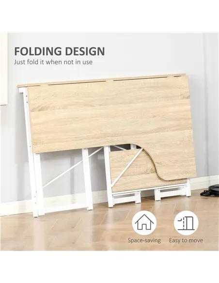 HOMCOM Folding Desk, L Shaped Desk, Corner Computer Desk with 2-Tier Storage Shelf for Home Office, Study Room, Workstation, Eas