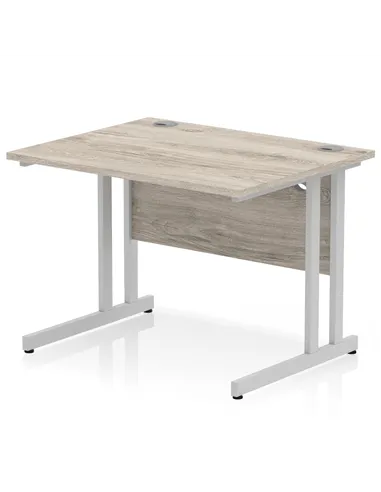 Dynamic Impulse 1000 x 800mm Straight Office Desk Grey Oak Top Silver Cantilever Leg I003789