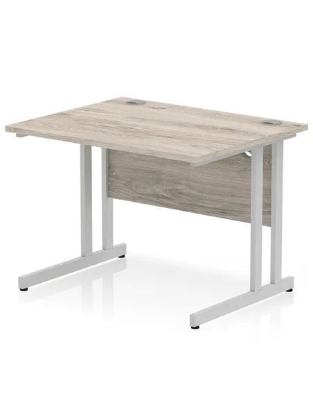 Dynamic Impulse 1000 x 800mm Straight Office Desk Grey Oak Top Silver Cantilever Leg I003789