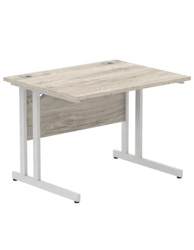 Dynamic Impulse 1000 x 800mm Straight Office Desk Grey Oak Top Silver Cantilever Leg I003789