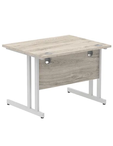 Dynamic Impulse 1000 x 800mm Straight Office Desk Grey Oak Top Silver Cantilever Leg I003789