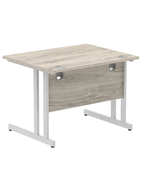 Dynamic Impulse 1000 x 800mm Straight Office Desk Grey Oak Top Silver Cantilever Leg I003789