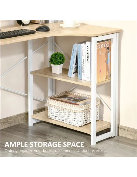 HOMCOM Folding Desk, L Shaped Desk, Corner Computer Desk with 2-Tier Storage Shelf for Home Office, Study Room, Workstation, Eas