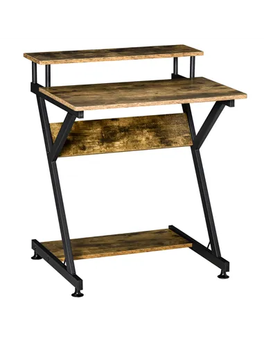 HOMCOM Industrial Computer Desk with Monitor Stand, 70 x 60cm Compact Desk for Small Spaces, Home Office Desk, Rustic Brown