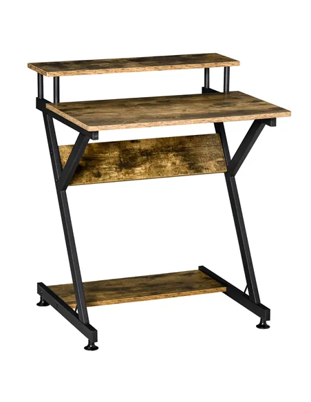 HOMCOM Industrial Computer Desk with Monitor Stand, 70 x 60cm Compact Desk for Small Spaces, Home Office Desk, Rustic Brown
