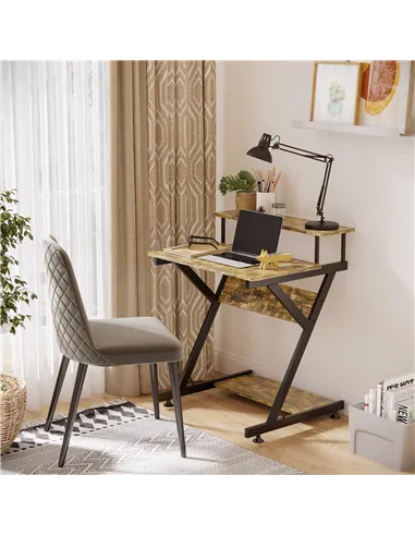 HOMCOM Industrial Computer Desk with Monitor Stand, 70 x 60cm Compact Desk for Small Spaces, Home Office Desk, Rustic Brown